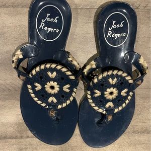 Jack Rogers Georgia jelly thong sandals navy gold  girls size 13. Barely worn.